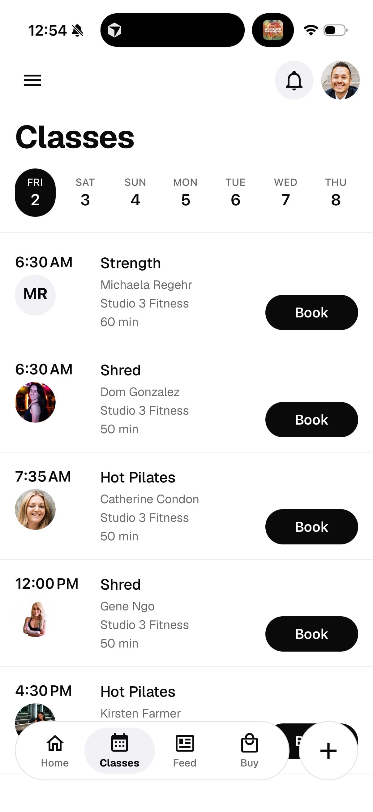 Class booking in the branded app