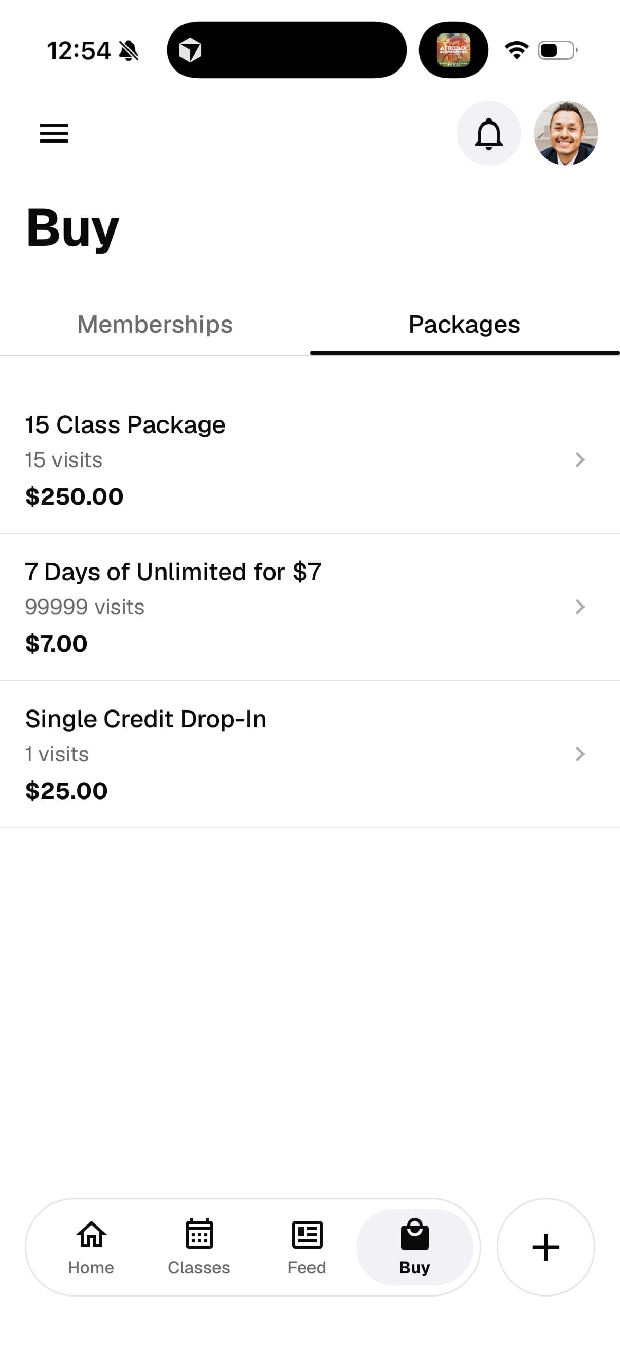 Packages and memberships in the branded app